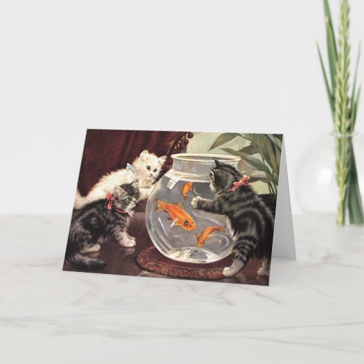 Vintage Katzen und Goldfish Notecard Karte (Vorderseite)