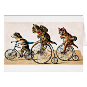 Vintage Katzen und Hund auf einem Fahrrad
