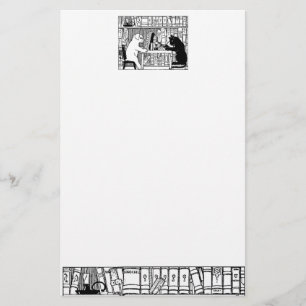 Vintage Katzen- und Hunde-Bibliothek Buchliebhaber Briefpapier