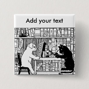 Vintage Katzen- und Hunde-Bibliothek Buchliebhaber Button