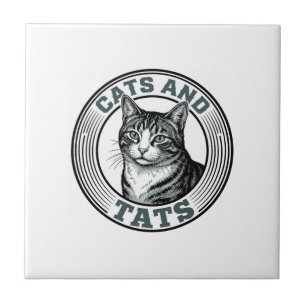 Vintage-Katzen und Tattoos Gravur Katzen Design_1 Fliese