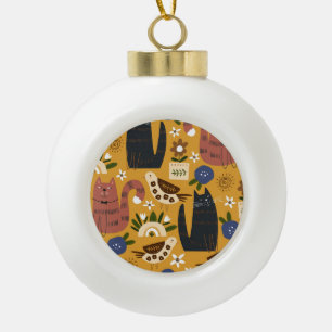 Vintage Katzen und Vögel, handgezeichnet. Keramik Kugel-Ornament