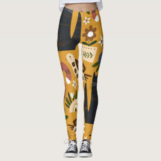 Vintage Katzen und Vögel, handgezeichnet. Leggings