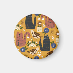 Vintage Katzen und Vögel, handgezeichnet. Magnet