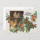 Vintage Katzen und Vogelurlaub Postkarte (Vorne/Hinten)