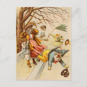 Vintage Katzen Wandern Windy Day Postkarte