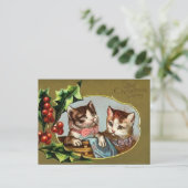 Vintage Katzen Weihnachten Postkarte (Stehend Vorderseite)