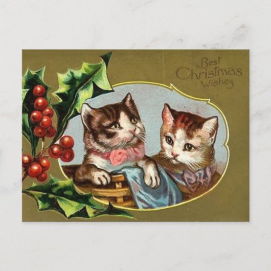 Vintage Katzen Weihnachten Postkarte (Vorderseite)