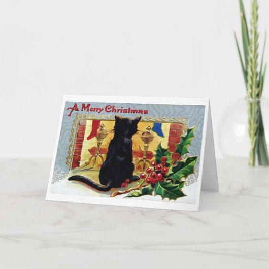 Vintage Katzen-Weihnachtskarte Feiertagskarte (Vorderseite)
