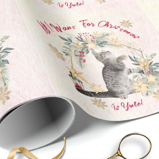 Vintage Katzen-Weihnachtspapier – Jul-Kranz Geschenkpapier