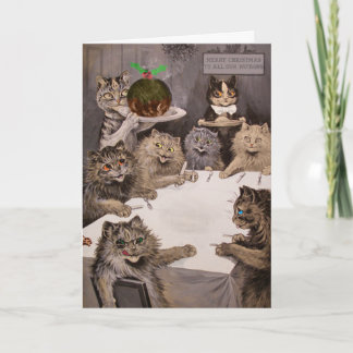 Vintage Katzen-WeihnachtsParty-Karte Louis Wain Feiertagskarte