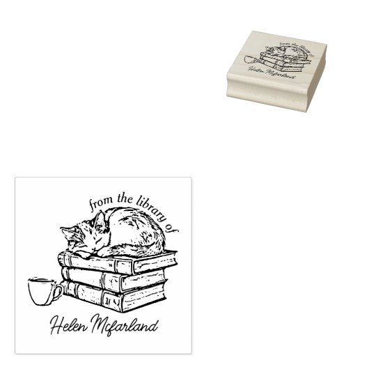 Vintage Katzenbücher und Kaffee-Buchzeichen Gummistempel (Stempel)