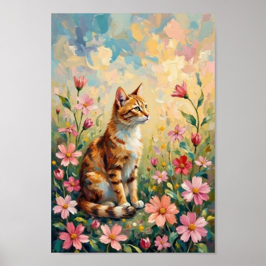 Vintage-Katzengarten-Blumenkunst Poster (Vorne)