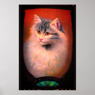 Vintage Katzenillustration Art Nouveau elegant Poster
