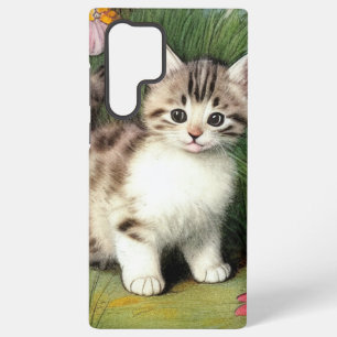 Vintage-Katzenillustration mit roten Blumen Samsung Galaxy Hülle