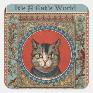 Vintage Katzenleben für Kitty Cat Classic Victoria Quadratischer Aufkleber