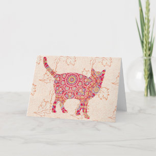 Vintage-Katzenmuster auf gemusterten Kunstnotizkar Karte