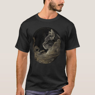 Vintage Katzenwellen-Muster japanische Kunst Haust T-Shirt