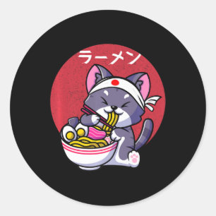 Vintage Kawaii Anime Ramen Katze Japanisches Leben Runder Aufkleber