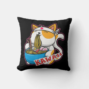 vintage kawaii Katze, die Ramen Anime Retro Japan  Kissen