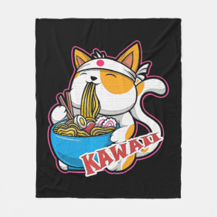 Vintage Kawaii Katze fressen Ramen Anime Retro Jap Fleecedecke