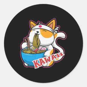 Vintage Kawaii Katze fressen Ramen Anime Retro Jap Runder Aufkleber