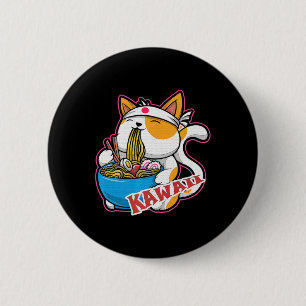 vintage kawaii Katze isst Ramen Anime Retro Japan Button