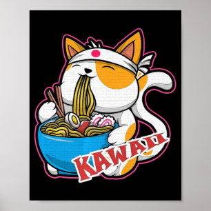 vintage kawaii Katze isst Ramen Anime Retro Japan Poster