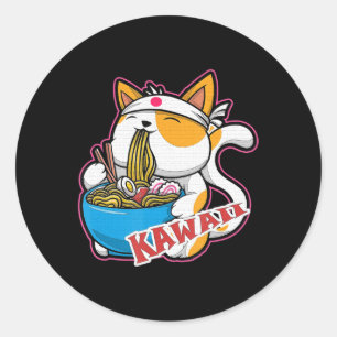 vintage kawaii Katze isst Ramen Anime Retro Japan Runder Aufkleber