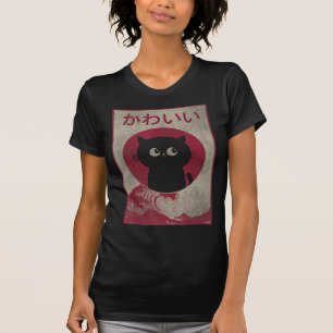 Vintage Kawaii Katze Japanisch Schwarzes Anime-Ges T-Shirt
