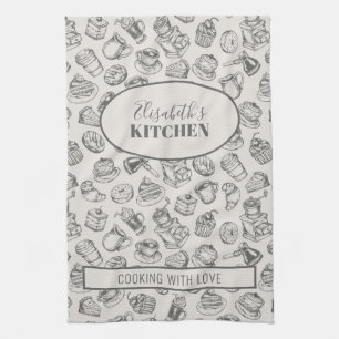 Vintage-Keks-Muster personalisierter Name Geschirrtuch