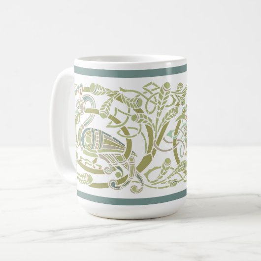 Vintage keltische Knot Peacock Birds Pattern Friez Kaffeetasse (Vorderseite Links)