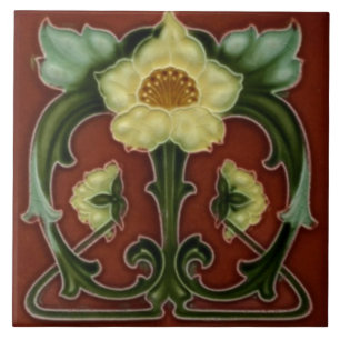 Vintage-Keramik-Blumen-Art Nouveau-Fliesen-Druck Fliese