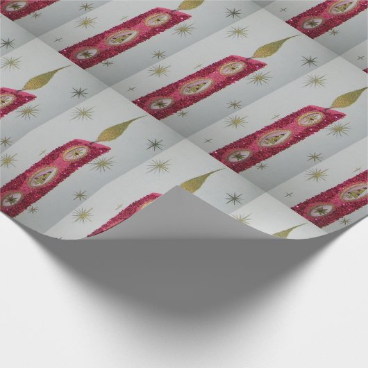 Vintage Kerze mit Glitzer Geschenkpapier (Ecke)