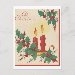 Vintage Kerze und Stechpalme Weihnachtskarte Feiertagspostkarte