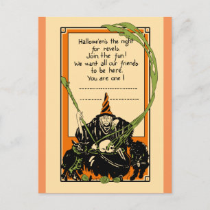 Vintage Kessel schwarze Katze und Eule Postkarte