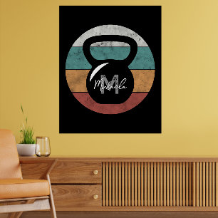 Vintage-Kettlebell mit individuellem Monogramm-Nam Poster