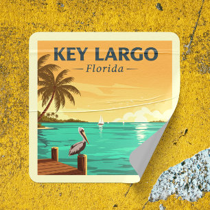 Vintage Key Largo Florida Quadratischer Aufkleber