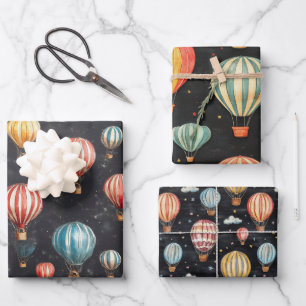 Vintage Khalkboard-Zeichnungen des Heißluftballons Geschenkpapier Set