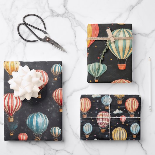 Vintage Khalkboard-Zeichnungen des Heißluftballons Geschenkpapier Set (Vorderseite)