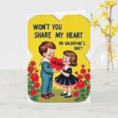 Vintage Kids Valentine Heart Card Karte (Gelbe Blume)