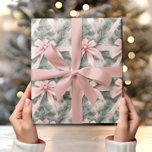 Vintage-Kiefer mit pastellrosa Schleife Elegant Geschenkpapier