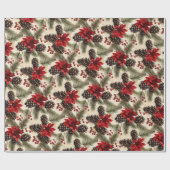 Vintage Kiefernzapfen und Zweige mit Poinsettia Geschenkpapier (Flach)