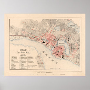 Vintage Kiel Germany Map (1858) Poster