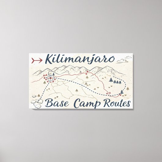 Vintage Kilimanjaro Trek Routes Map Wall Art Leinwanddruck (Vorderseite)