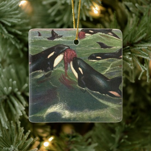 Vintage Killerwale oder Orcas, Meeressäugetiere Keramikornament (Baum)