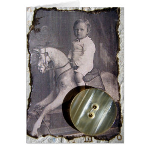 Vintage Kind auf Schaukelpferd Mixed Media