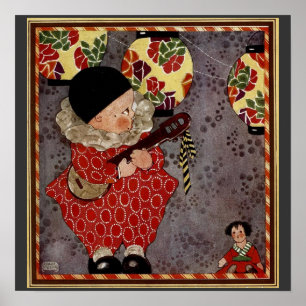 Vintage Kind Harlekin, Musiker spielt Banjo Poster