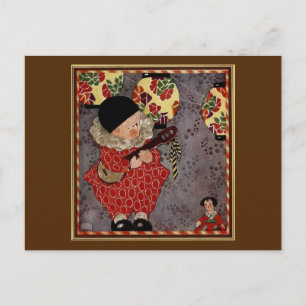 Vintage Kind Harlekin, Musiker spielt Banjo Postkarte
