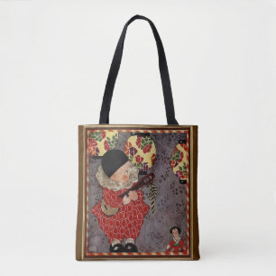 Vintage Kind Harlekin, Musiker spielt Banjo Tasche